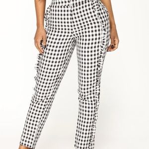 White and checkered pants